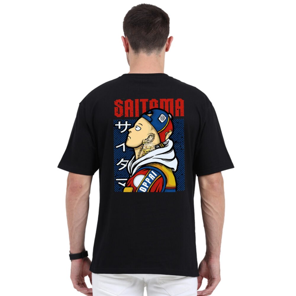 Saitama Anime Black Oversized Printed T-shirt | One Punch Man