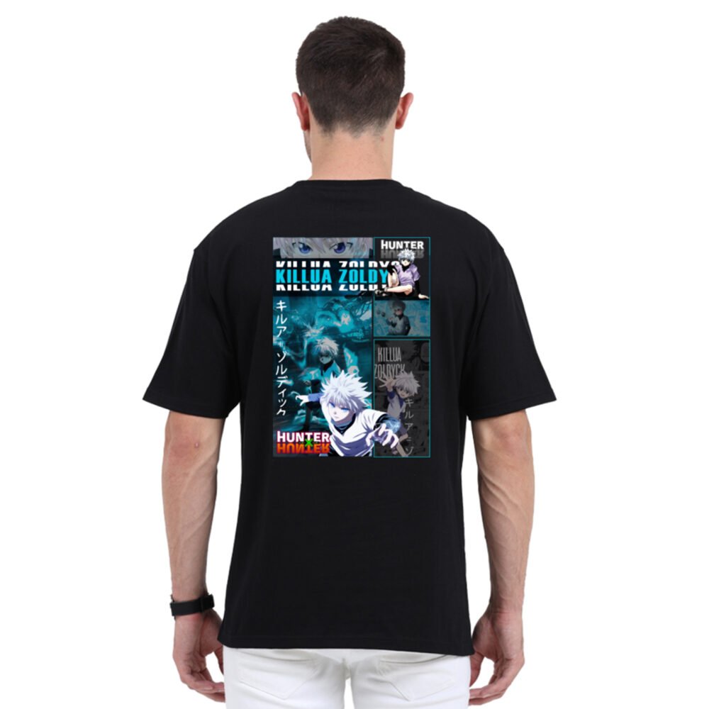 Killua Hunter X Hunter Black Oversized Printed T-shirt