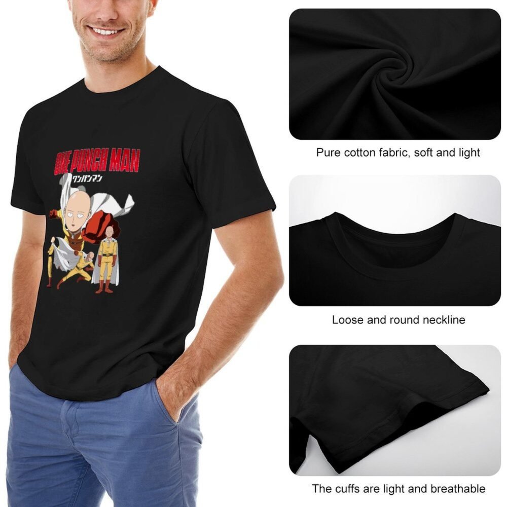One-Punch Man Anime Black Oversized Printed Tshirt
