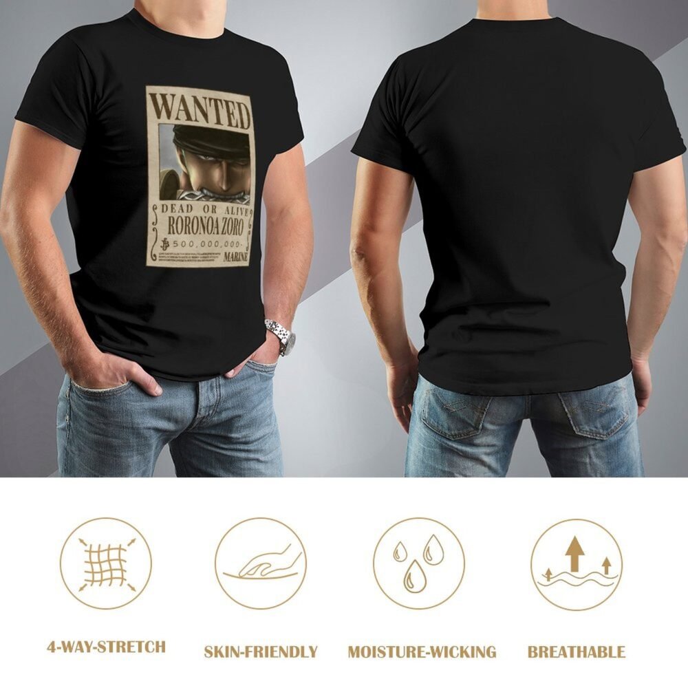 RORONOA ZORO Wanted Black Oversized Tshirt One Piece Merch