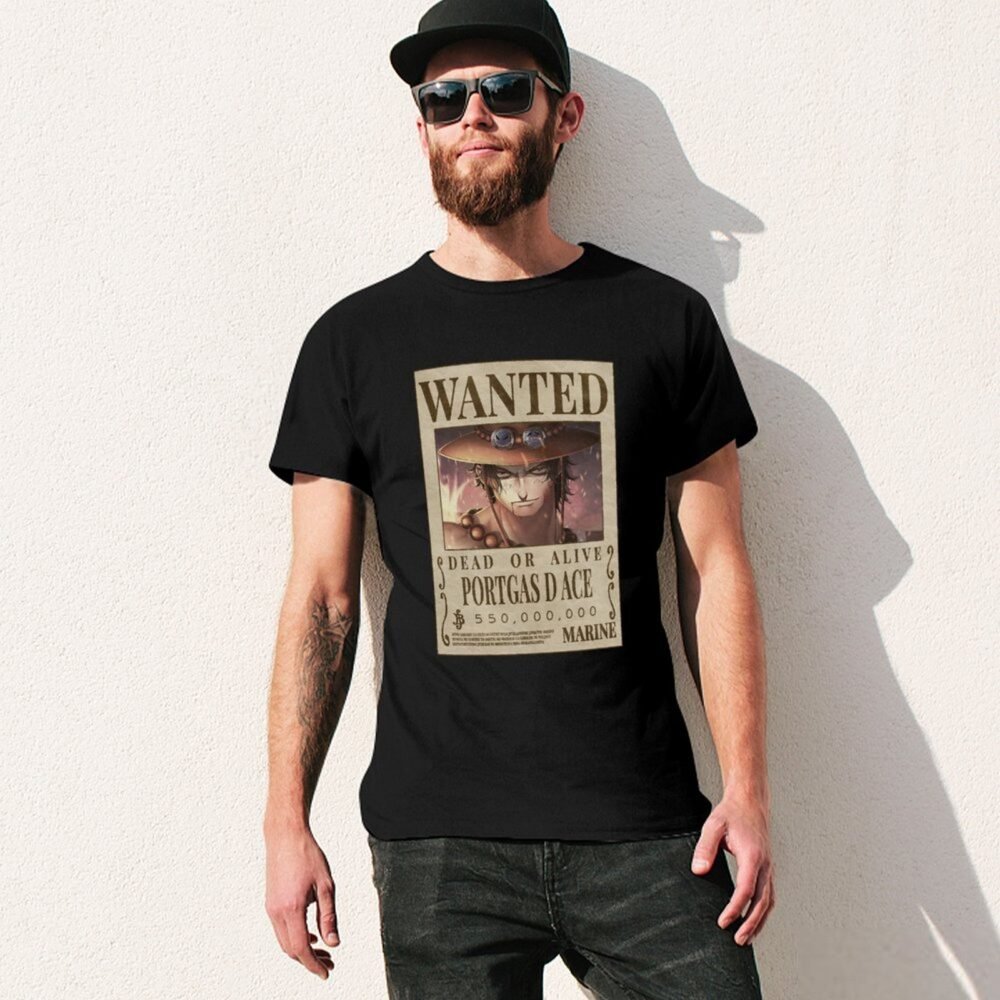 PORTGAS D ACE Wanted Black Oversized Tshirt One Piece Merch