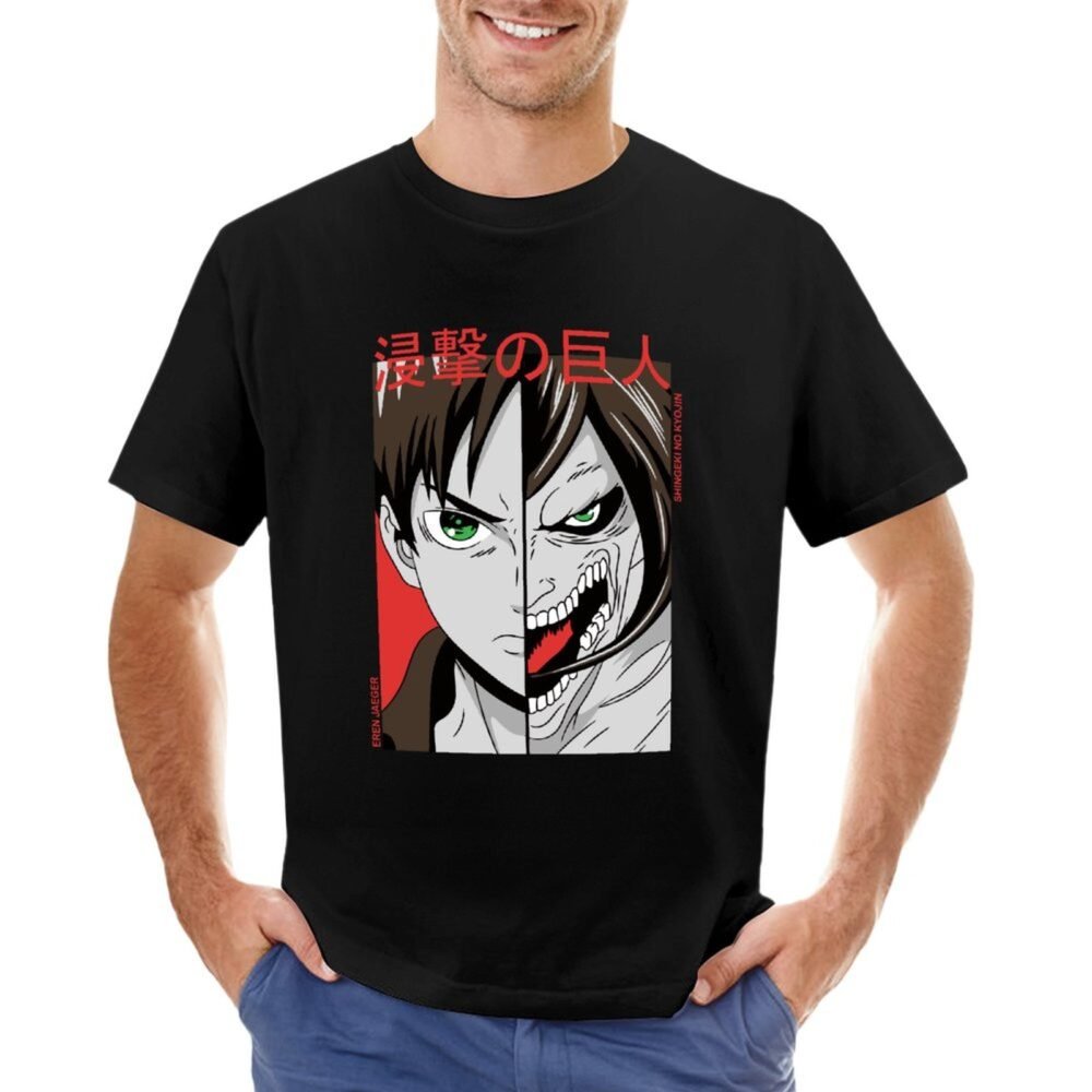 Eren Yeager Two Face Anime Black Oversized Tshirt