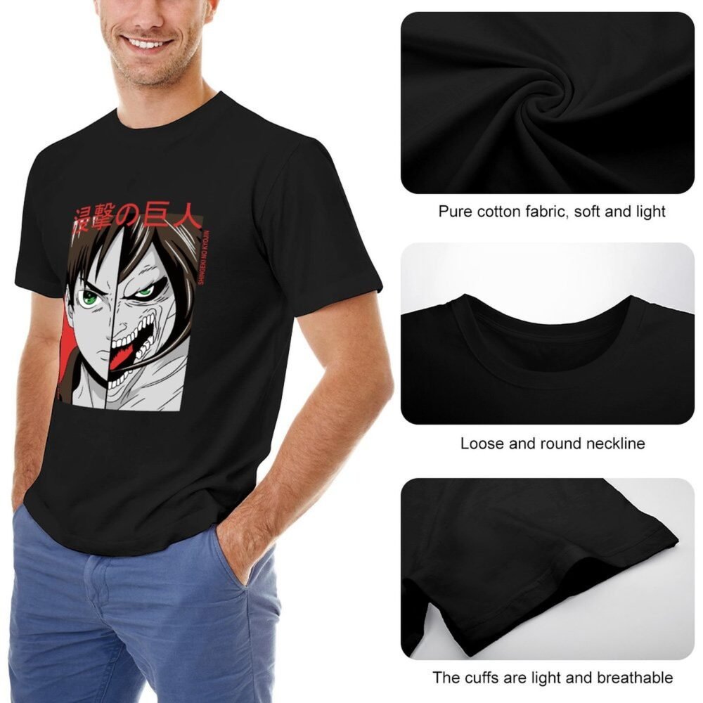Eren Yeager Two Face Anime Black Oversized Tshirt