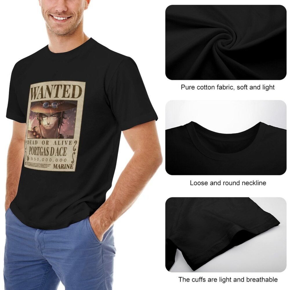 PORTGAS D ACE Wanted Black Oversized Tshirt One Piece Merch