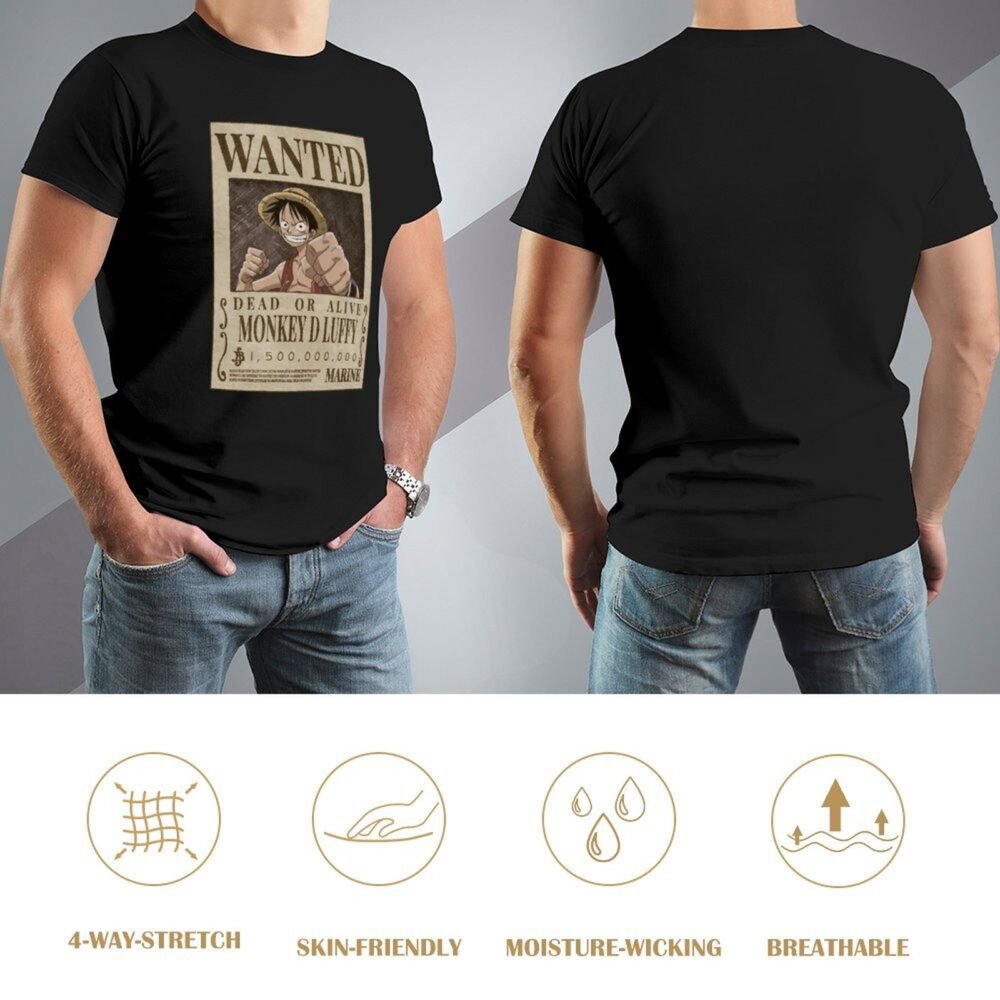 MONKEY D LUFFY Wanted Black Oversized Tshirt One Piece Merch