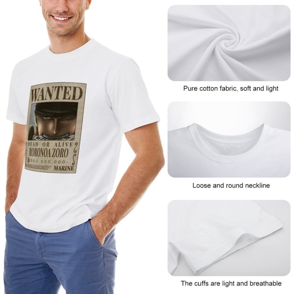 RORONOA ZORO Wanted White Oversized Tshirt One Piece Merch