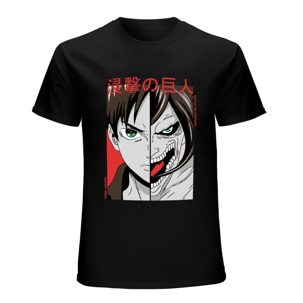 Eren Yeager Two Face Anime Black Oversized Tshirt