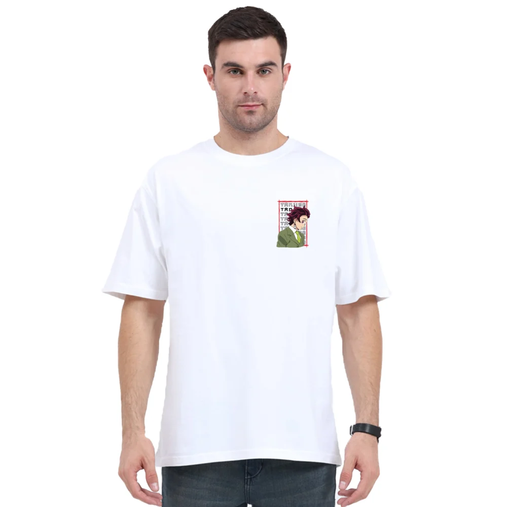 Unisex Demon Slayer White Oversized Printed T-shirt | YoungPhase