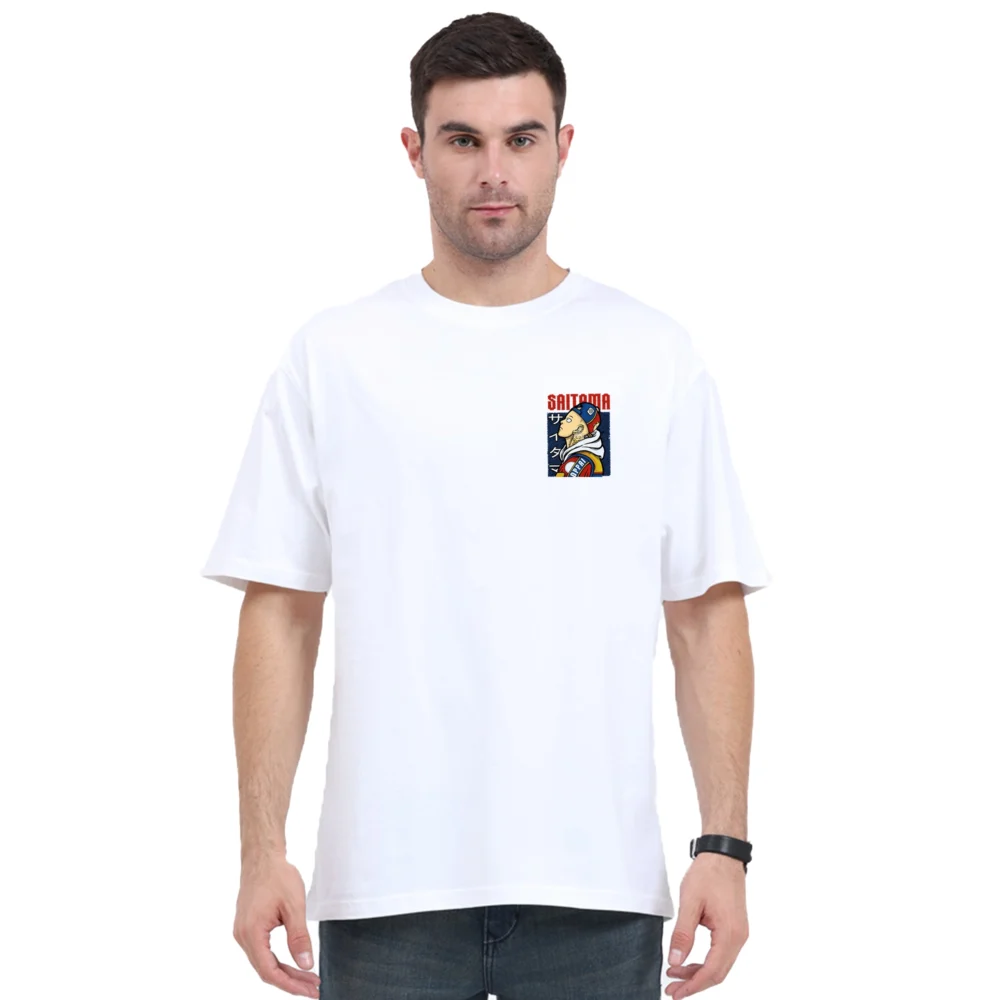 One Punch Man Unisex White Oversized Printed T-shirt
